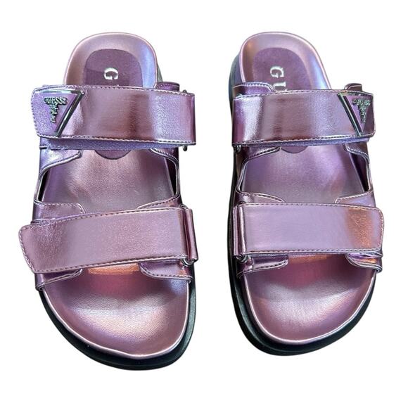GUESS Fabula Lug-Sole Logo Footbed Sandals Slip On  Metallic Pink NEW Size 5 - Picture 2 of 9